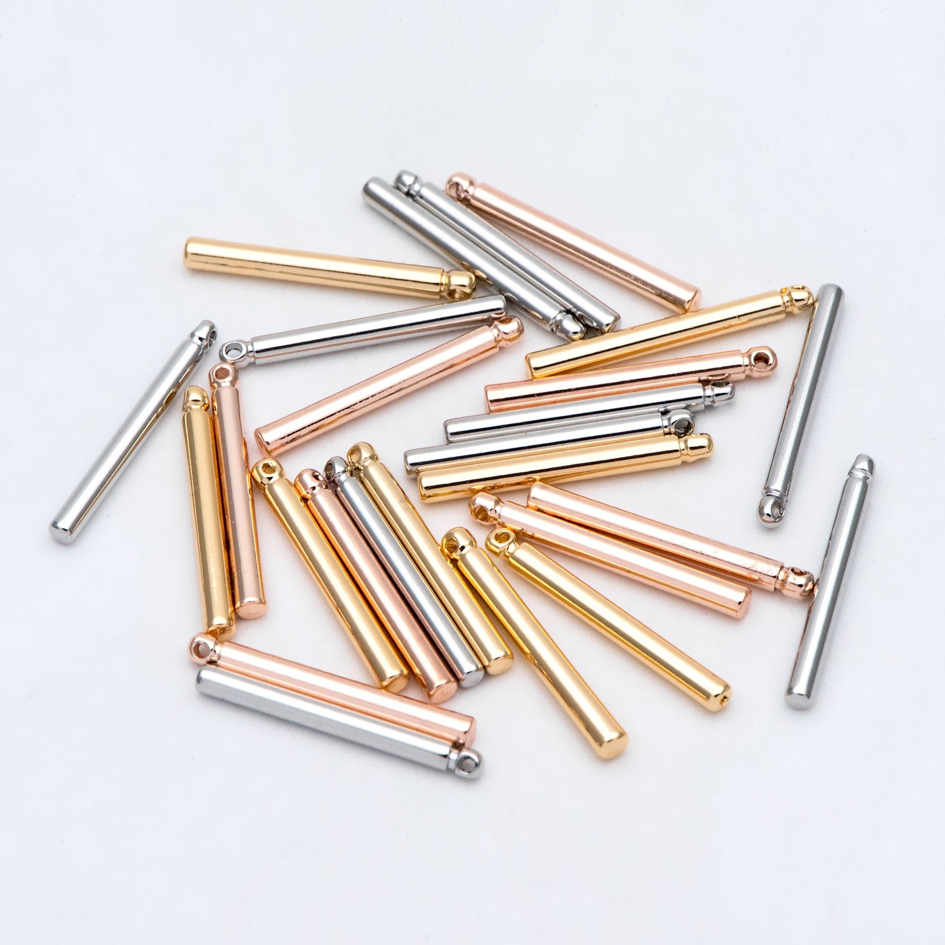 10pcs Gold/ Silver/ Rose Gold Tube Charms 20x2mm, Gold/ Rhodium/ Rose Gold plated Brass Bar Stick Pendants (GB-270)