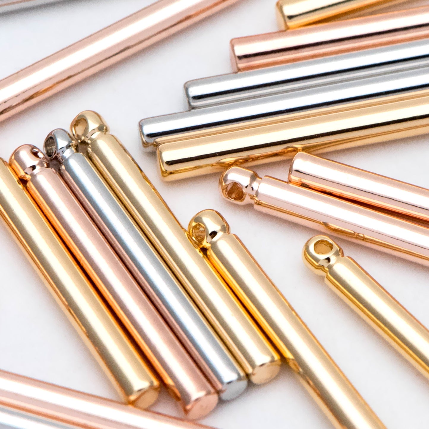 10pcs Gold/ Silver/ Rose Gold Tube Charms 20x2mm, Gold/ Rhodium/ Rose Gold plated Brass Bar Stick Pendants (GB-270)