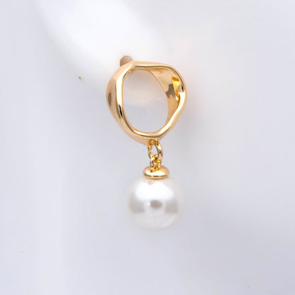 10pcs Gold Asymmetry Circle Square Earring Posts, Geometric Shape Earring, Half Drilled Pearl Mounts, Pearl Earring Settings (#GB-2941)
