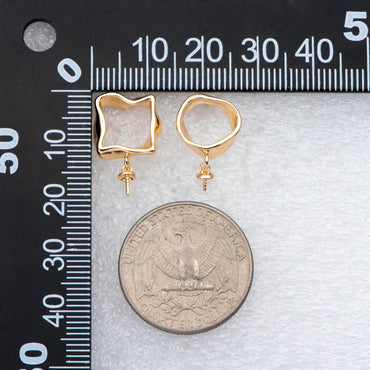 10pcs Gold Asymmetry Circle Square Earring Posts, Geometric Shape Earring, Half Drilled Pearl Mounts, Pearl Earring Settings (#GB-2941)