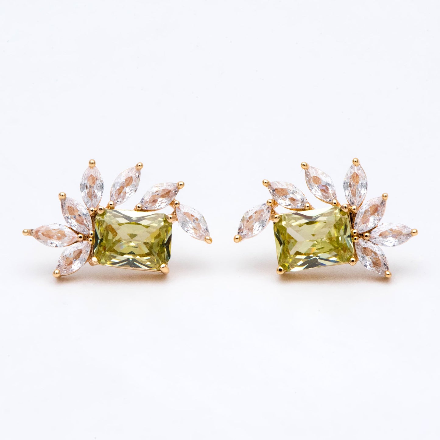 4pcs CZ Pave Olive/ Emerald Rectangle Leaf Earring Studs, Dainty Earrings, Gift For Her (#GB-2943)