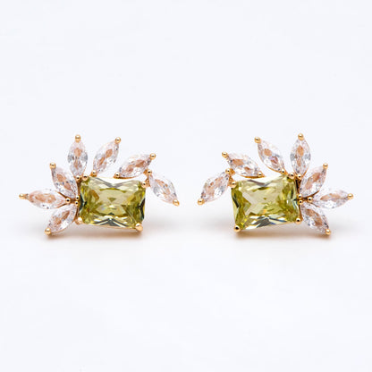 4pcs CZ Pave Olive/ Emerald Rectangle Leaf Earring Studs, Dainty Earrings, Gift For Her (#GB-2943)