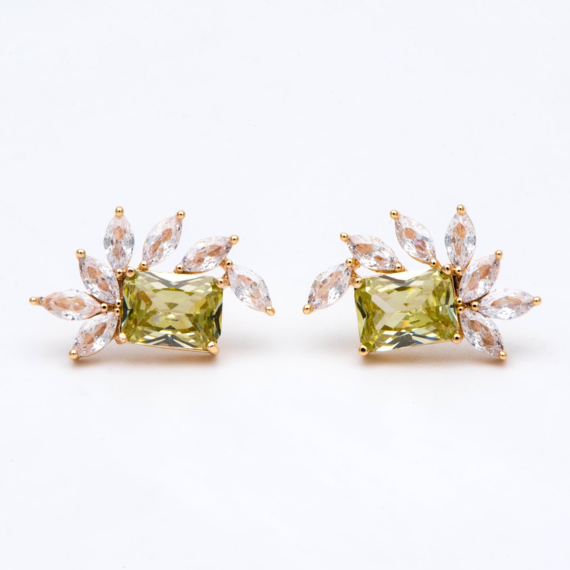 4pcs CZ Pave Olive/ Emerald Rectangle Leaf Earring Studs, Dainty Earrings, Gift For Her (#GB-2943)