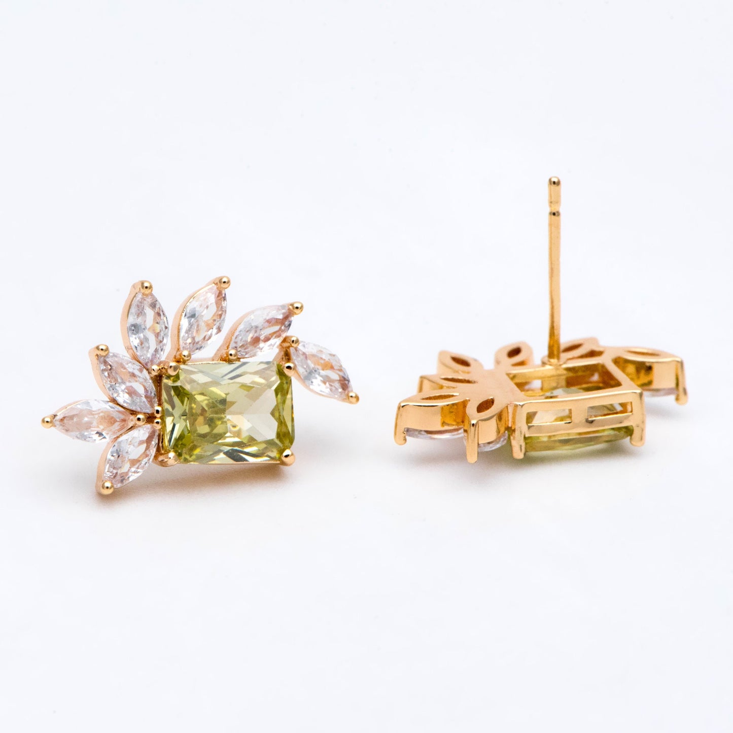 4pcs CZ Pave Olive/ Emerald Rectangle Leaf Earring Studs, Dainty Earrings, Gift For Her (#GB-2943)