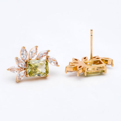 4pcs CZ Pave Olive/ Emerald Rectangle Leaf Earring Studs, Dainty Earrings, Gift For Her (#GB-2943)
