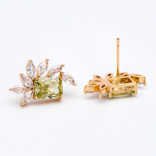 4pcs CZ Pave Olive/ Emerald Rectangle Leaf Earring Studs, Dainty Earrings, Gift For Her (#GB-2943)