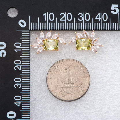 4pcs CZ Pave Olive/ Emerald Rectangle Leaf Earring Studs, Dainty Earrings, Gift For Her (#GB-2943)