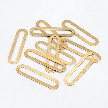 10pcs Raw Brass Oval Connector Pendants 46x12mm, Geometric Charms Wholesale (RB-216)