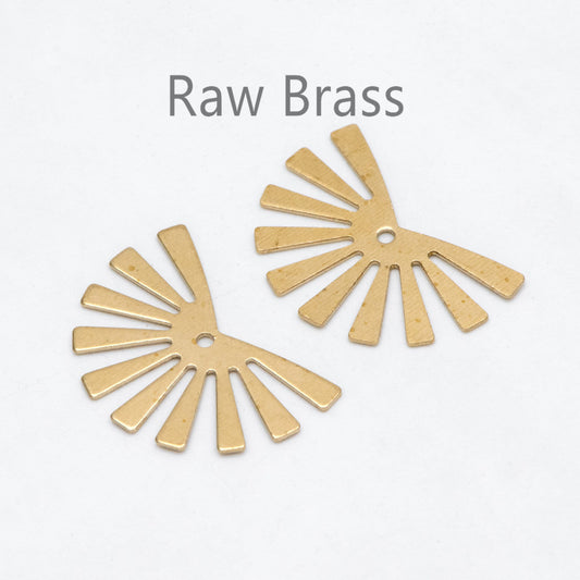 10pcs Raw Brass Sun Charm 17x25mm, Solid Brass Fan Pendants Wholesale (RB-217)
