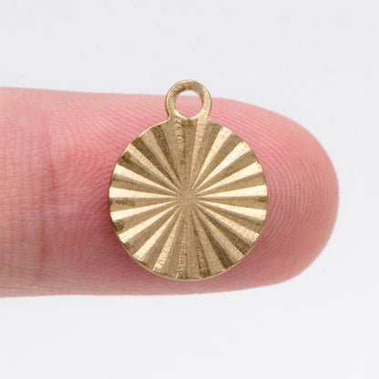 10pcs Raw Brass Round Diamond Cut Charm Pendants, Brass Findings Wholesale (RB-218)