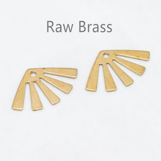 20pcs Raw Brass Sun Charms 12.5x20mm, Solid Brass Fan Pendants Wholesale (RB-232)