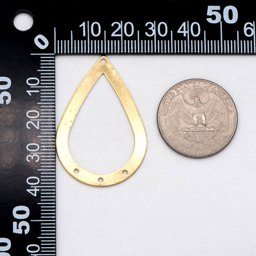 10pcs Raw Brass Teardrop Connectors With 4 Holes 40x27mm, Solid Brass Geometric Pendants Wholesale (RB-240)