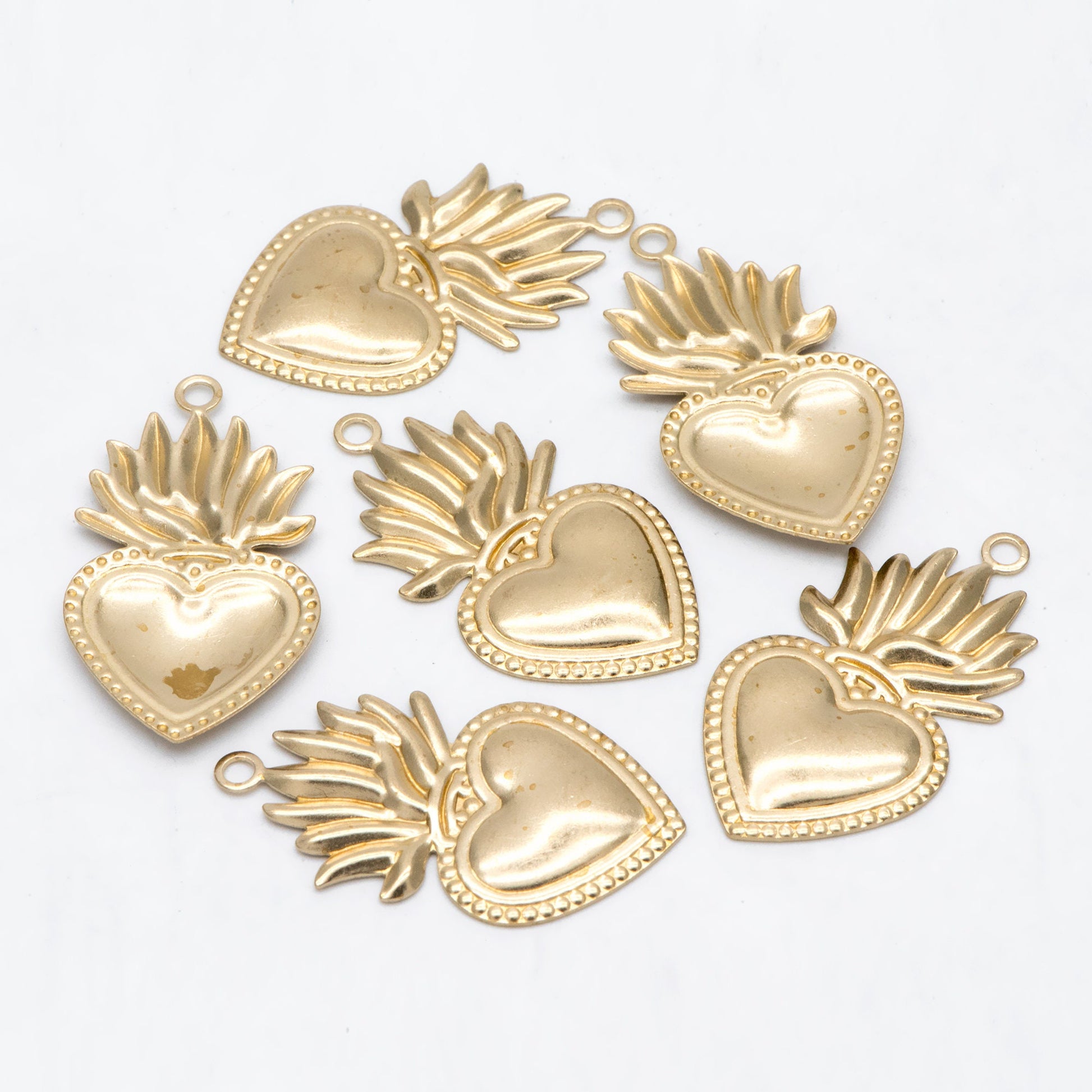 10pcs Raw Brass Heart Charm Pendants 37.5x21mm, Brass Findings Wholesale (RB-245)