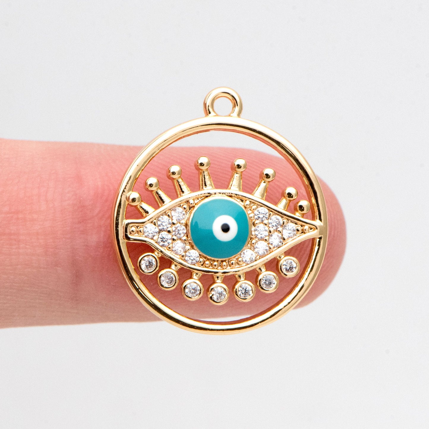 4pcs CZ Pave Evil Eye Round Charms, 18K Gold plated Brass, Enamel Eye Pendants (GB-4085-L)