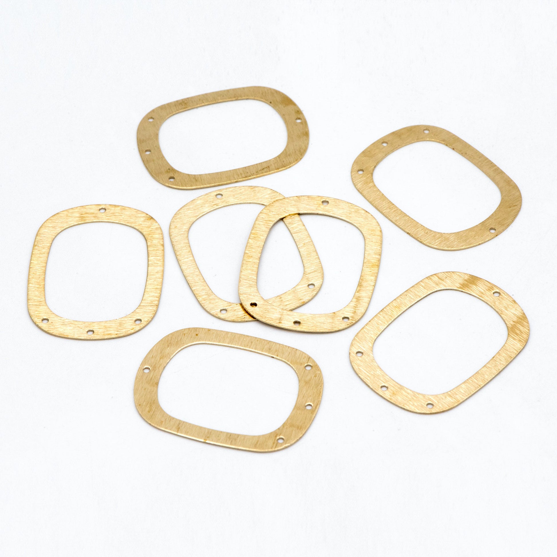 10pcs Raw Brass Rectangle Charms 36x27mm, Geometric Multi Hole Connectors (RB-208)
