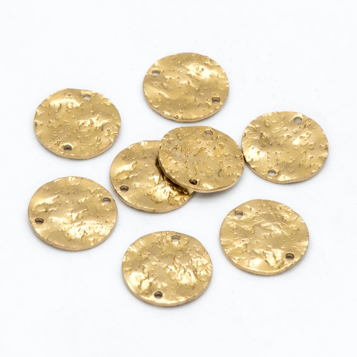 10pcs Raw Brass Hammered Round Connectors 13mm, Brass Circle Charm Pendants (RB-226)