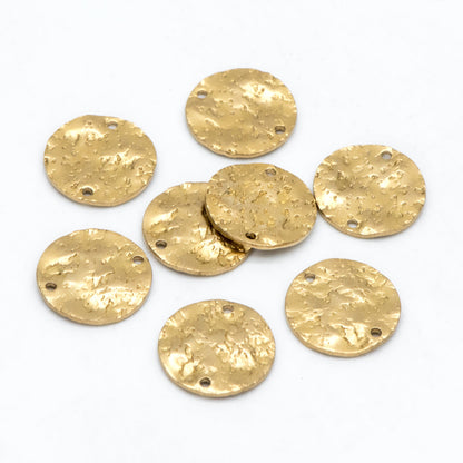 10pcs Raw Brass Hammered Round Connectors 13mm, Brass Circle Charm Pendants (RB-226)