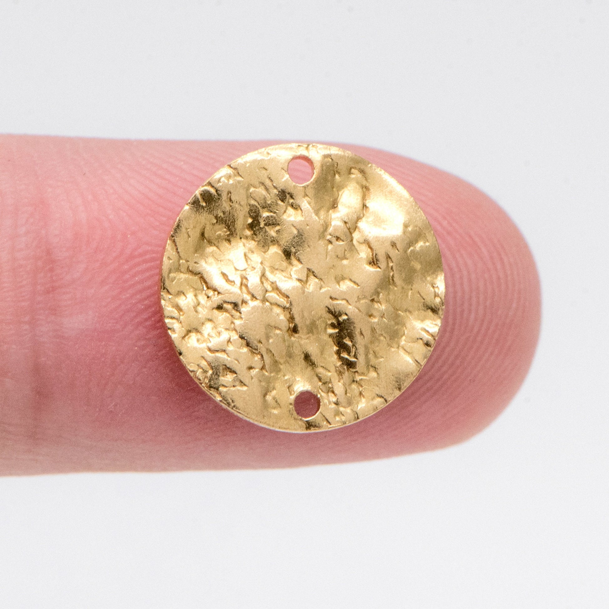 10pcs Raw Brass Hammered Round Connectors 13mm, Brass Circle Charm Pendants (RB-226)