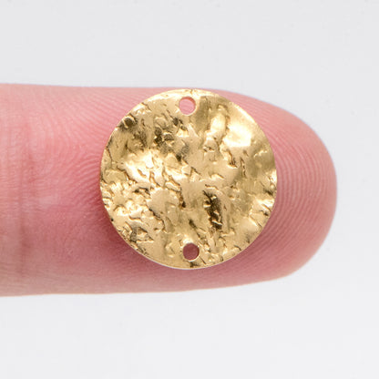 10pcs Raw Brass Hammered Round Connectors 13mm, Brass Circle Charm Pendants (RB-226)