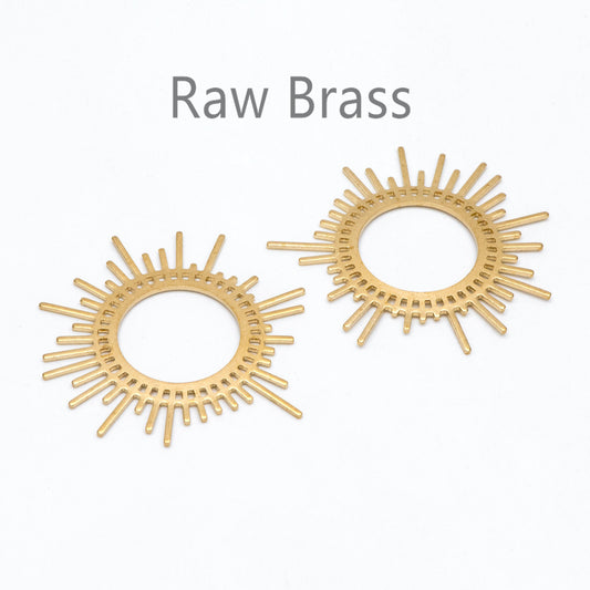 10pcs Raw Brass Sun Charm Pendants 45x42mm, Brass Findings Wholesale (RB-234)