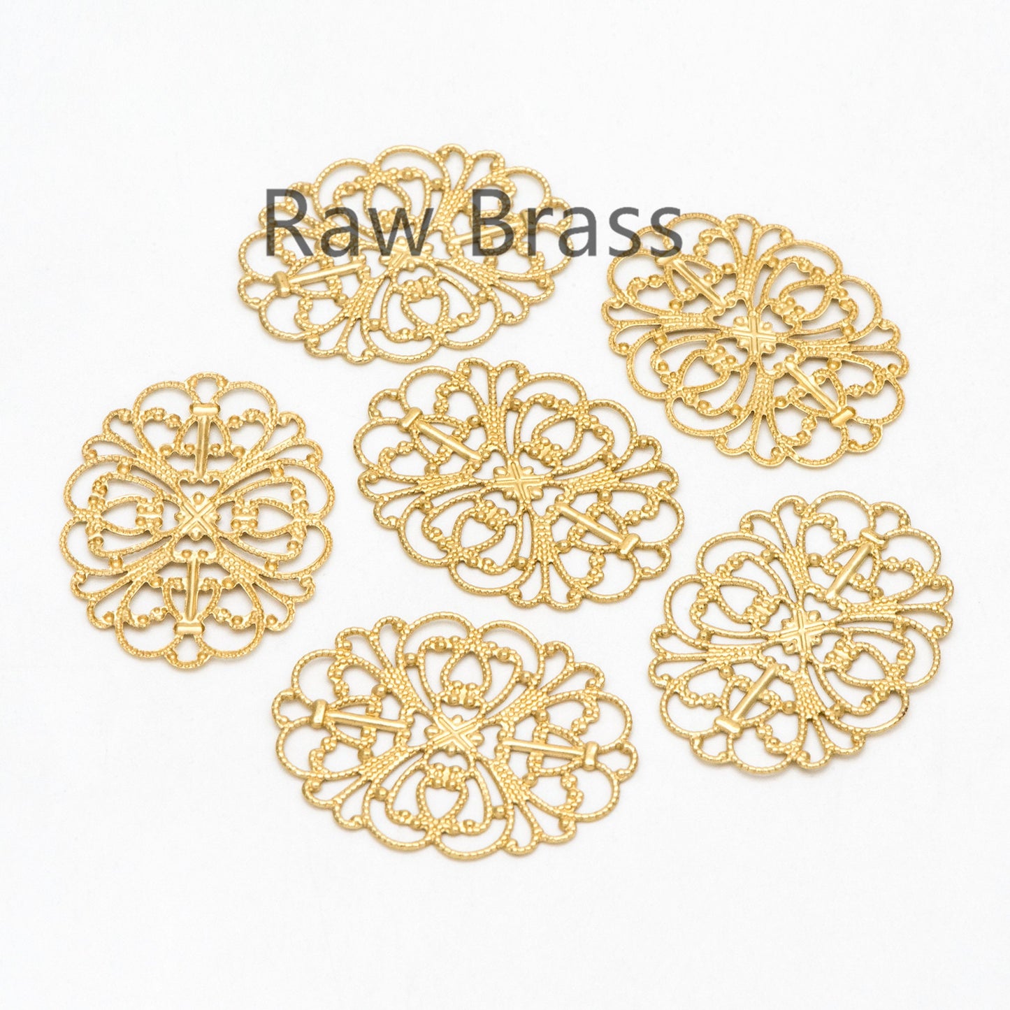 10pcs Raw Brass Filigree Charm Pendants 34x26mm, Brass Findings Wholesale (RB-198)