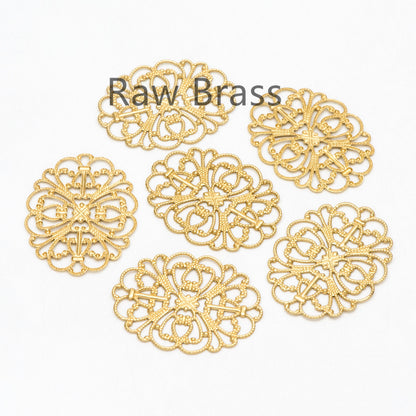 10pcs Raw Brass Filigree Charm Pendants 34x26mm, Brass Findings Wholesale (RB-198)
