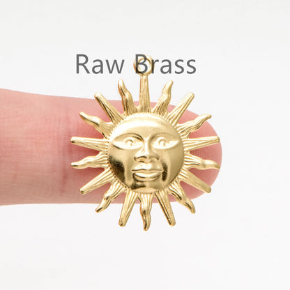 10pcs Raw Brass Sun Face Charm Pendants 25x22mm, Brass Findings Wholesale (RB-202)