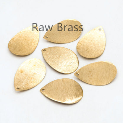 10pcs Raw Brass Brushed Teardrop Pendants 26x17mm, Geometric Curved Teardrop Charms (RB-204)