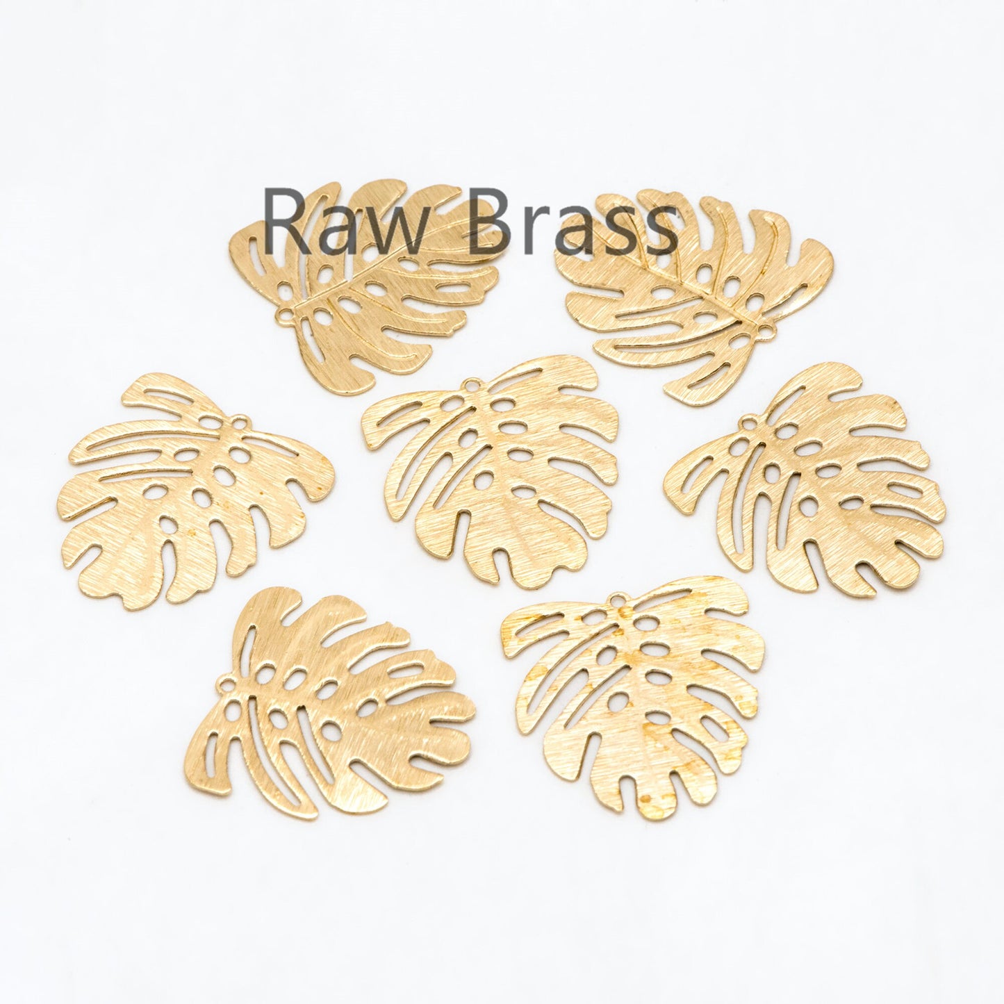 10pcs Raw Brass Brushed Monstera Charms 22x21mm, Leaf Necklace Pendants, Brass Findings Wholesale (RB-200)