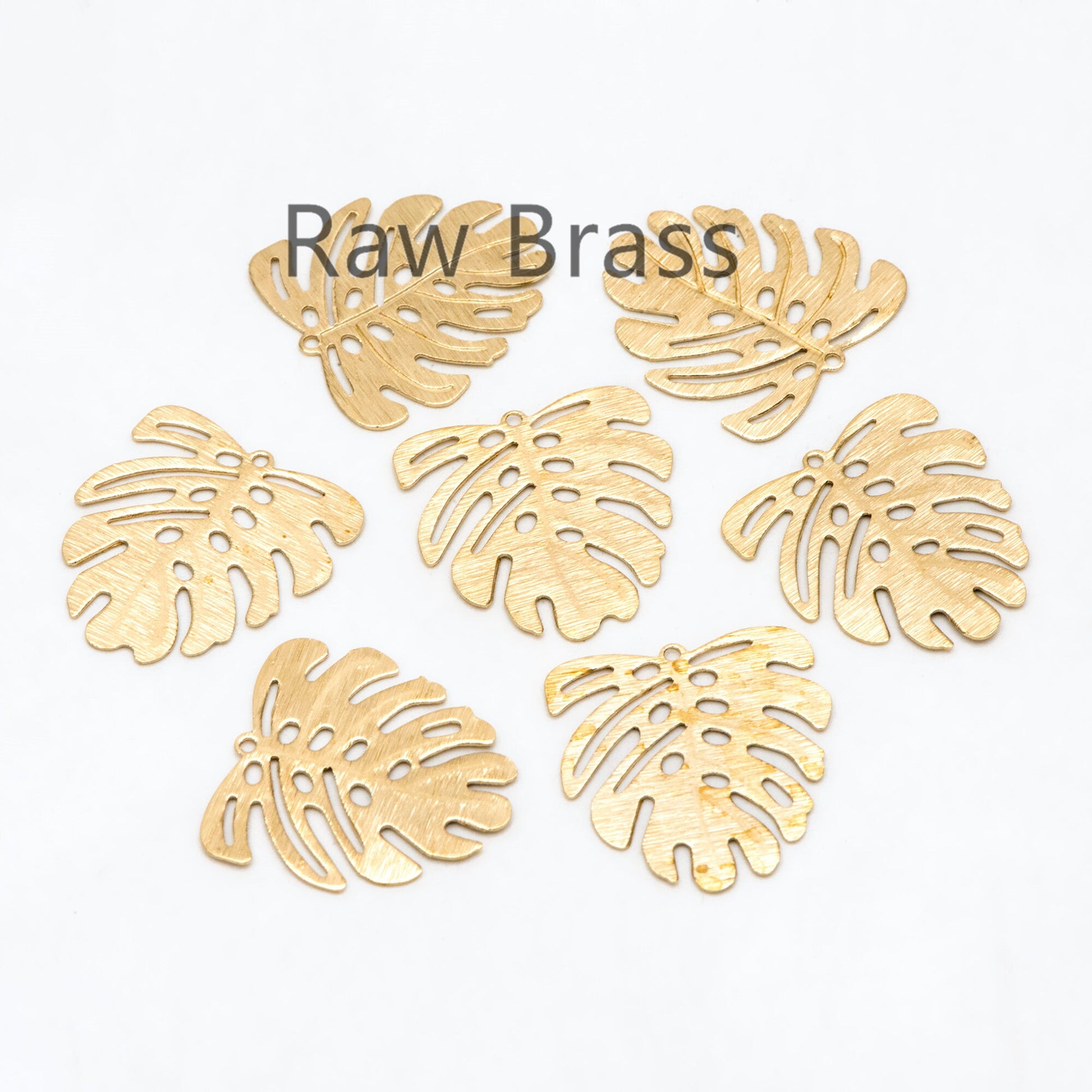 10pcs Raw Brass Brushed Monstera Charms 22x21mm, Leaf Necklace Pendants, Brass Findings Wholesale (RB-200)
