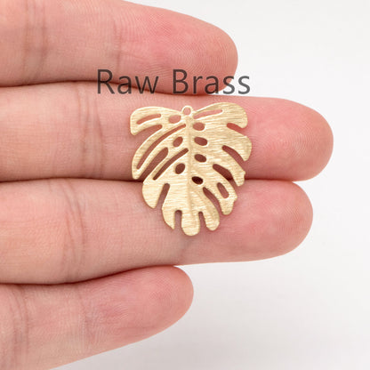 10pcs Raw Brass Brushed Monstera Charms 22x21mm, Leaf Necklace Pendants, Brass Findings Wholesale (RB-200)