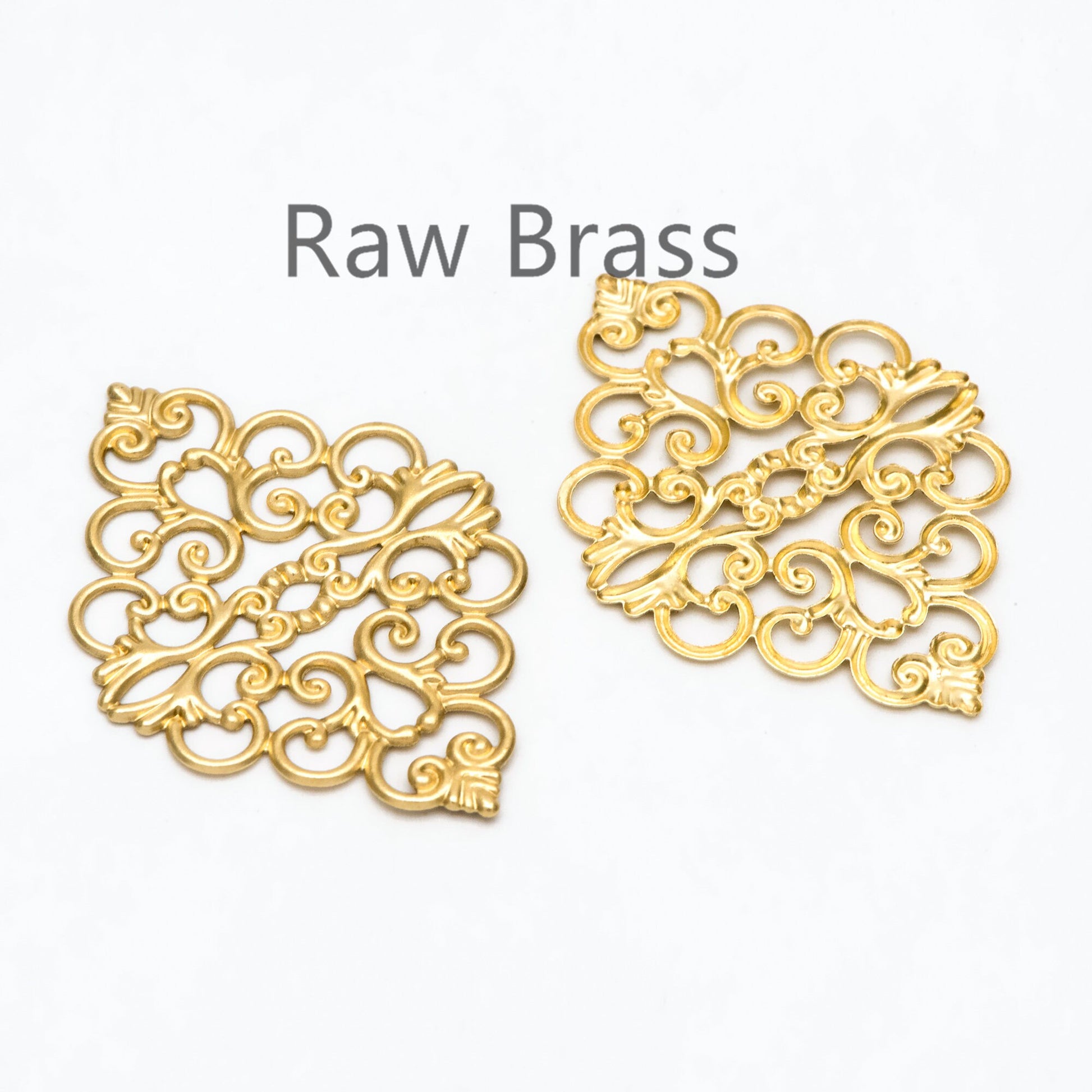 10pcs Raw Brass Stamping Filigree Flower Findings, Raw Brass Crafts, 42x31mm, Brass Findings Wholesale (RB-199)