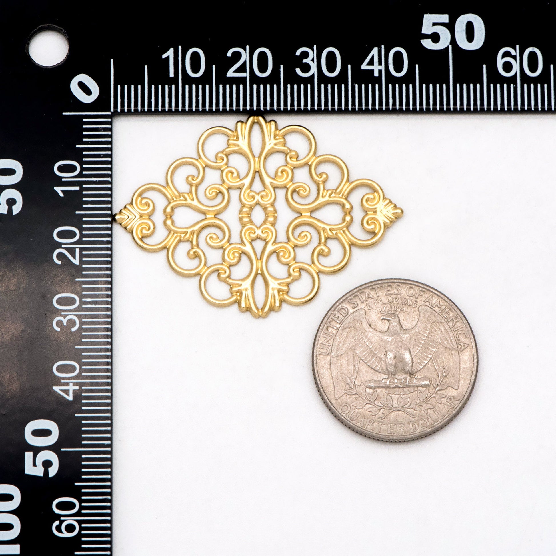 10pcs Raw Brass Stamping Filigree Flower Findings, Raw Brass Crafts, 42x31mm, Brass Findings Wholesale (RB-199)