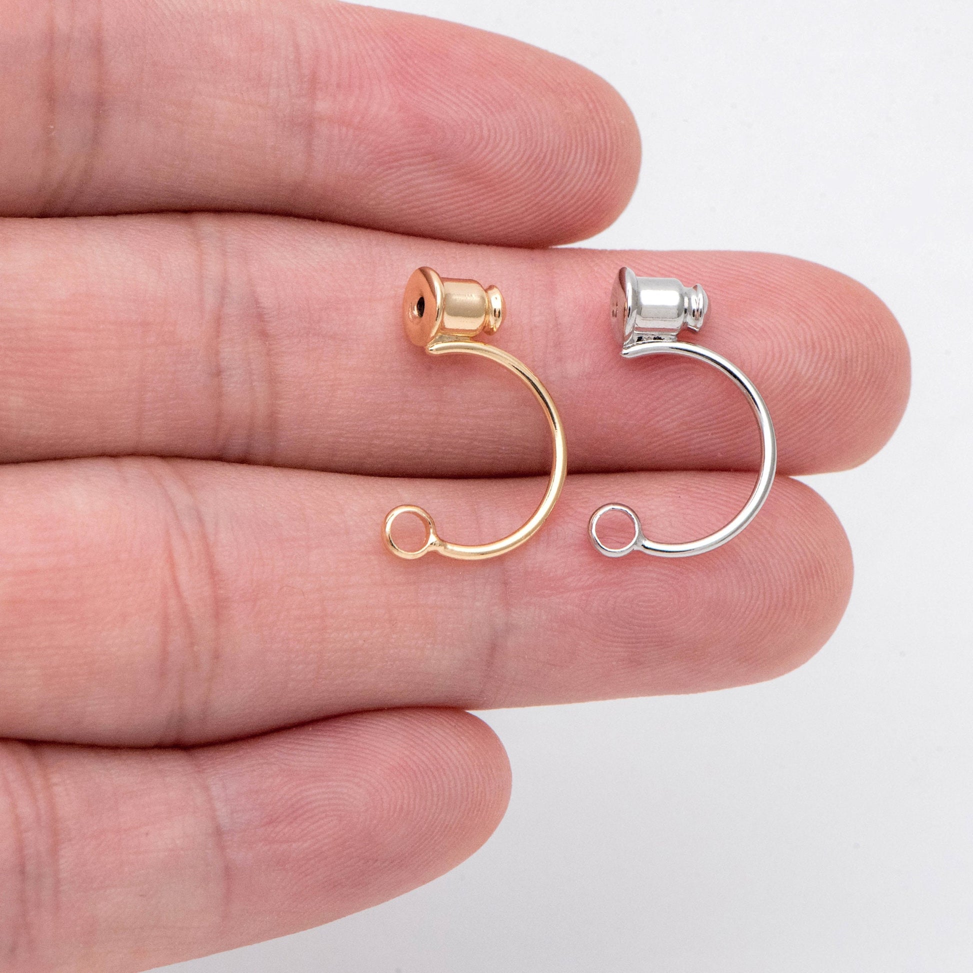 10pcs Ear Back Stopper, Earring Nut with Loop, Ear Jacket Jewelry Findings, Gold/ Rhodium plated Brass (#GB-2953)