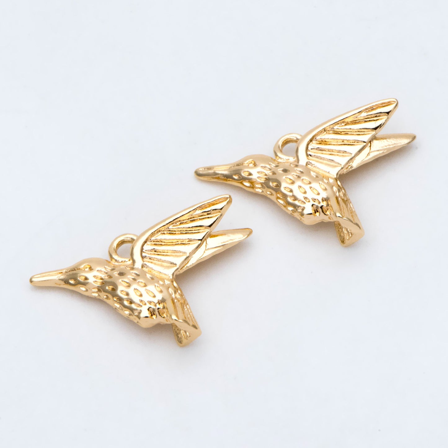 10pcs Gold Hummingbird Charm, Real Gold plated Brass Bird Pendant, Earring Charm (GB-2691-F)