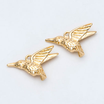 10pcs Gold Hummingbird Charm, Real Gold plated Brass Bird Pendant, Earring Charm (GB-2691-F)