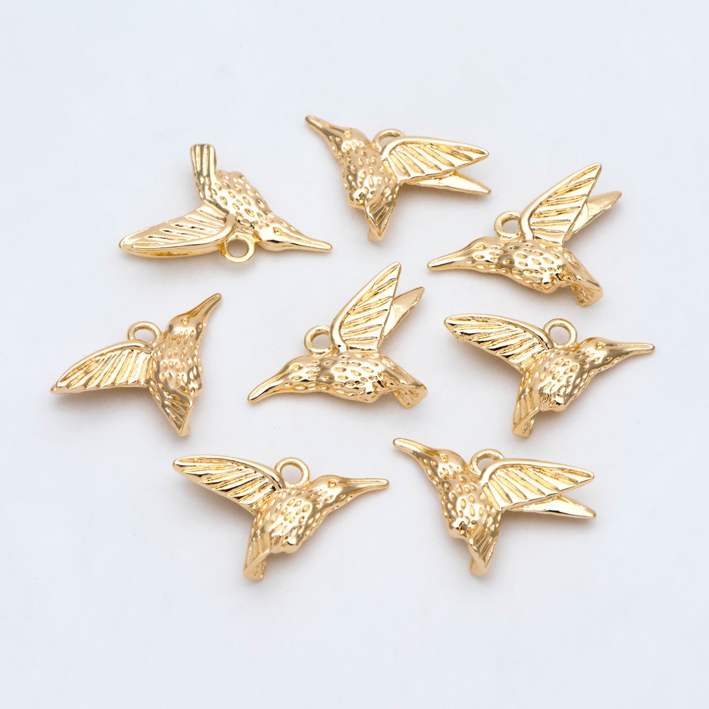 10pcs Gold Hummingbird Charm, Real Gold plated Brass Bird Pendant, Earring Charm (GB-2691-F)