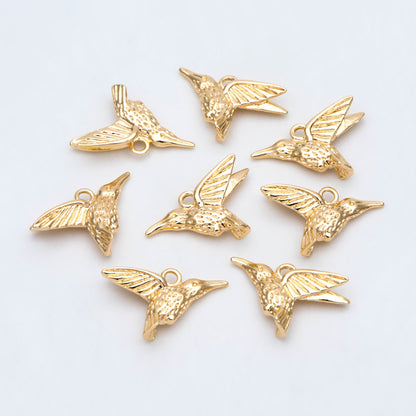 10pcs Gold Hummingbird Charm, Real Gold plated Brass Bird Pendant, Earring Charm (GB-2691-F)