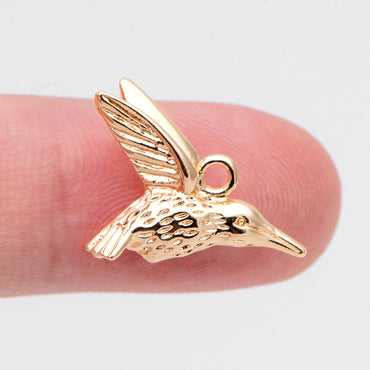 10pcs Gold Hummingbird Charm, Real Gold plated Brass Bird Pendant, Earring Charm (GB-2691-F)