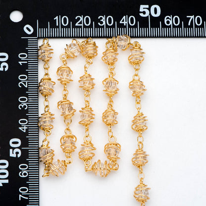 Gold Crystal Bead Chain 7.5mm, Glass Rondelle Beaded Chain, Handmade Wire Chain Wholesale (#LK-218-1)/ 1 Meter=3.3ft