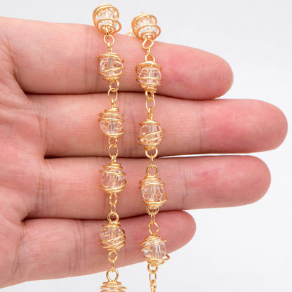 Gold Crystal Bead Chain 7.5mm, Glass Rondelle Beaded Chain, Handmade Wire Chain Wholesale (#LK-218-1)/ 1 Meter=3.3ft