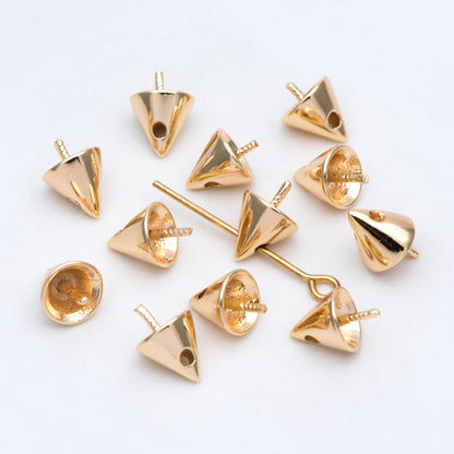 10pcs Gold Cone Bead Caps, Real Gold plated Brass, Peg For Half Drilled Pearl Mounts, Peg Pearl Findings (GB-2961)
