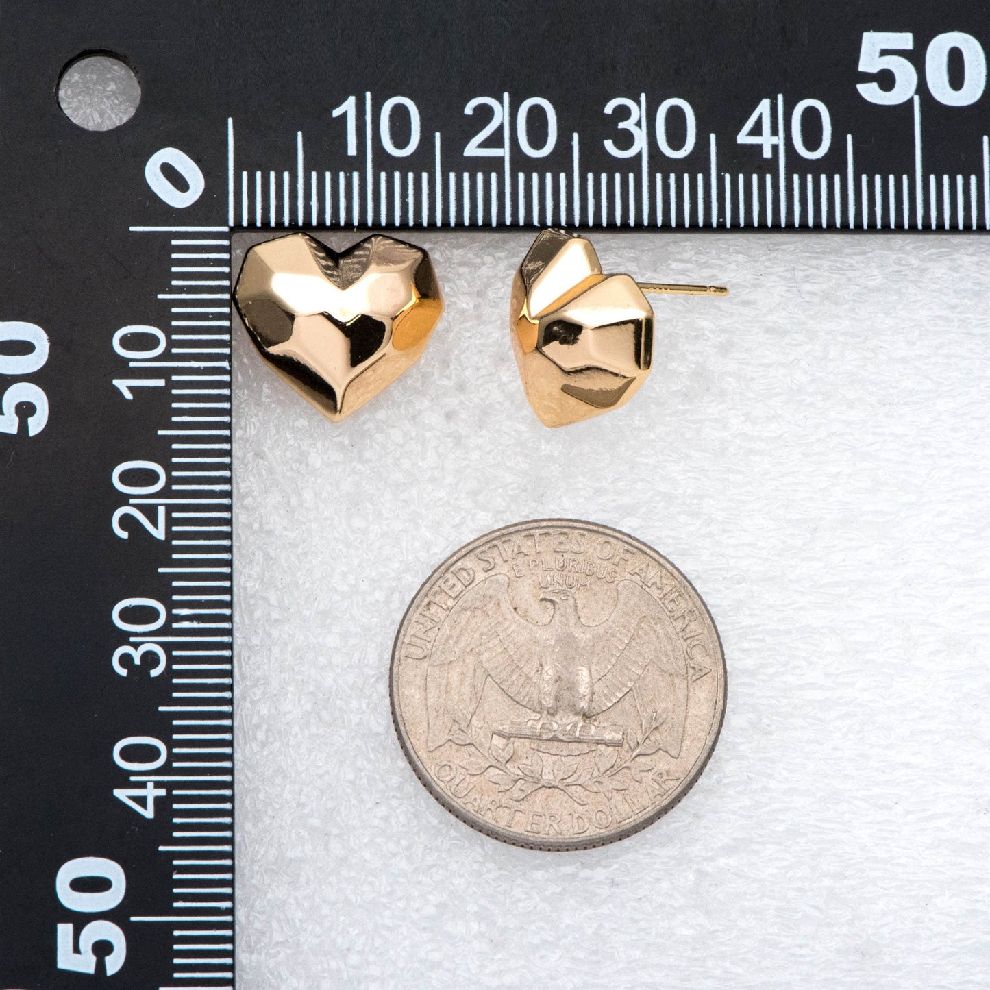 10pcs Gold Faceted Heart Earring With Loop, Gold plated Brass, Geometric Stud Earrings (GB-2966)