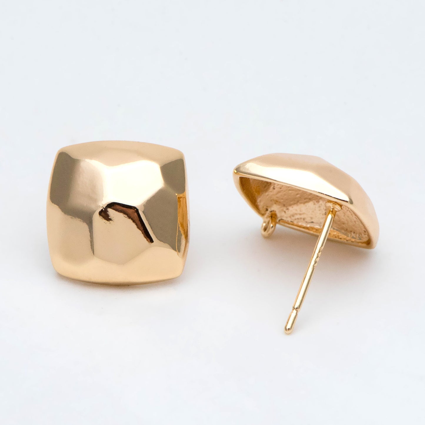 10pcs Gold Faceted Square Earring With Loop, Real Gold Plated Brass Geometric Earring Studs (GB-2967)