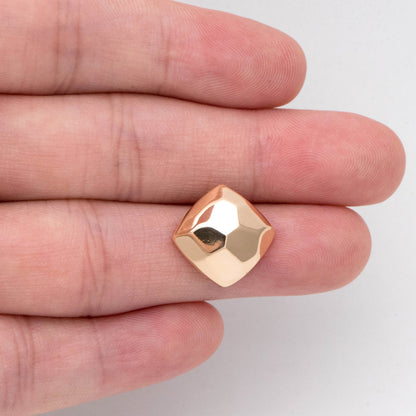 10pcs Gold Faceted Square Earring With Loop, Real Gold Plated Brass Geometric Earring Studs (GB-2967)