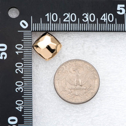 10pcs Gold Faceted Square Earring With Loop, Real Gold Plated Brass Geometric Earring Studs (GB-2967)