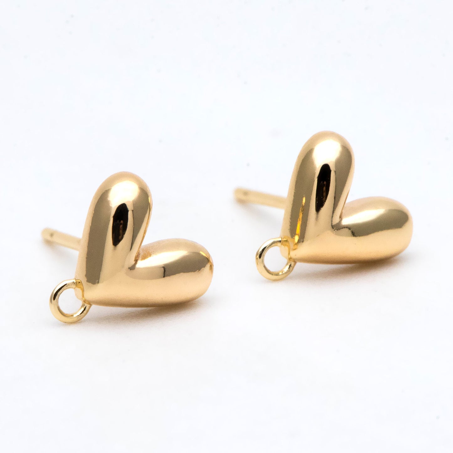 10pcs Gold Heart Ear Post with Loop, Real Gold plated Brass, Geometric Earring Studs (GB-2971)
