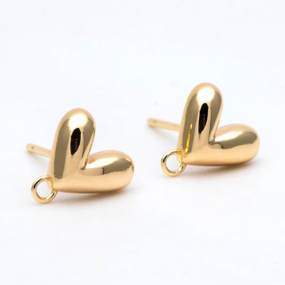 10pcs Gold Heart Ear Post with Loop, Real Gold plated Brass, Geometric Earring Studs (GB-2971)