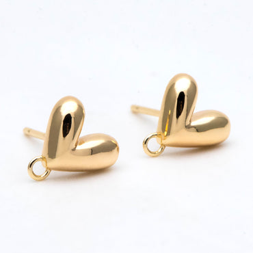 10pcs Gold Heart Ear Post with Loop, Real Gold plated Brass, Geometric Earring Studs (GB-2971)