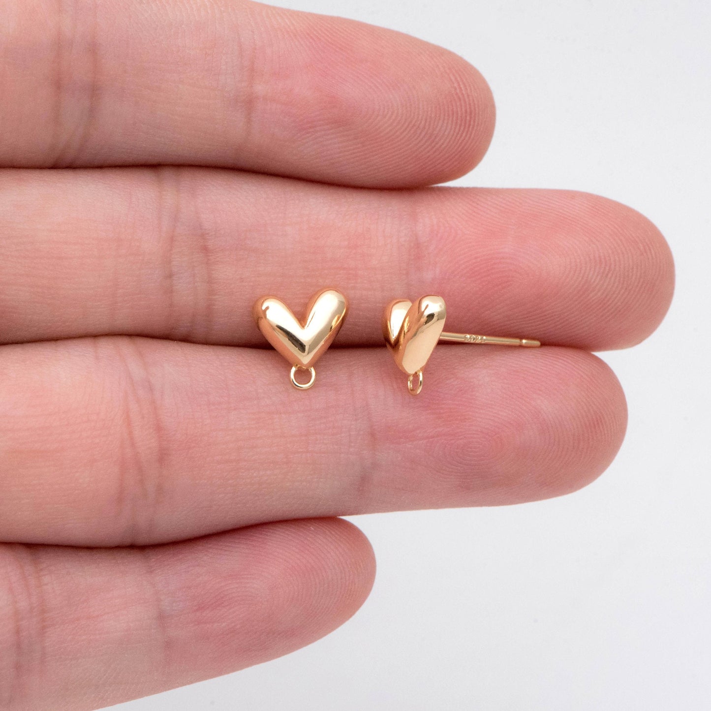 10pcs Gold Heart Ear Post with Loop, Real Gold plated Brass, Geometric Earring Studs (GB-2971)
